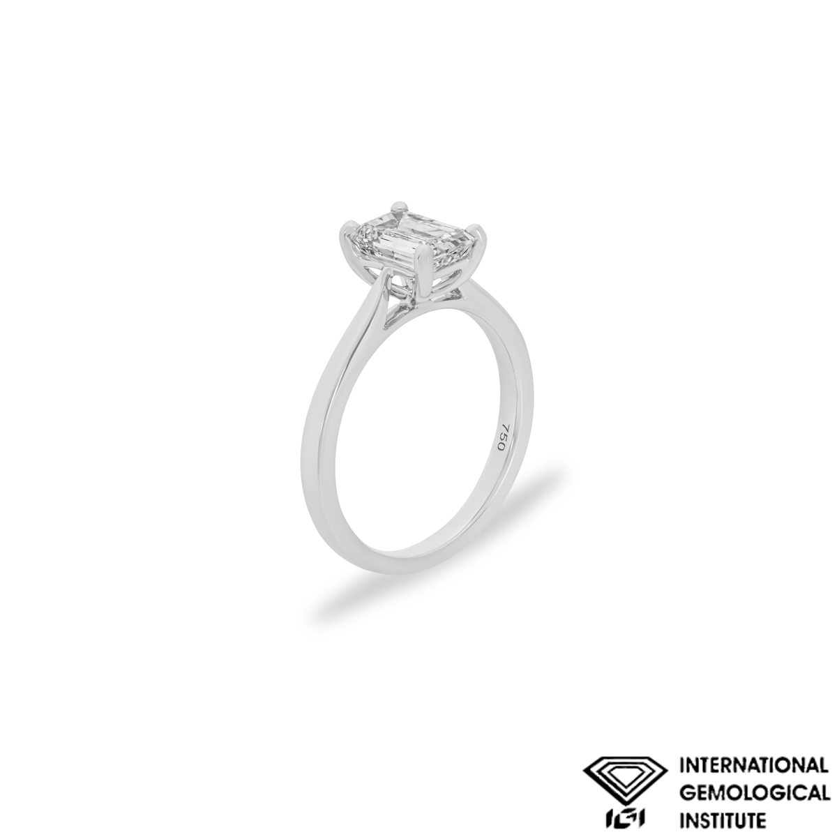 White Gold Emerald Cut Lab Grown Diamond Ring 1.32ct F/VS1